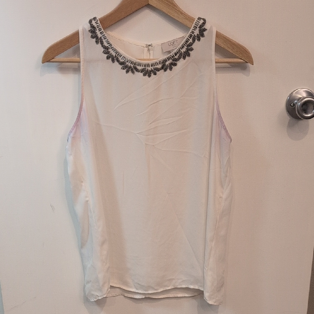 LOFT White Tank Top with Black Embellishments